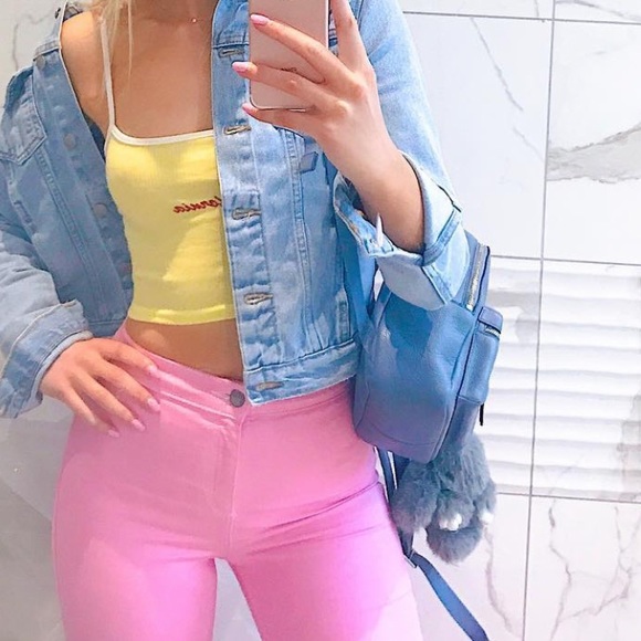 Zara high waisted pink jeans frayed hem, slashed knees - Picture 2 of 6